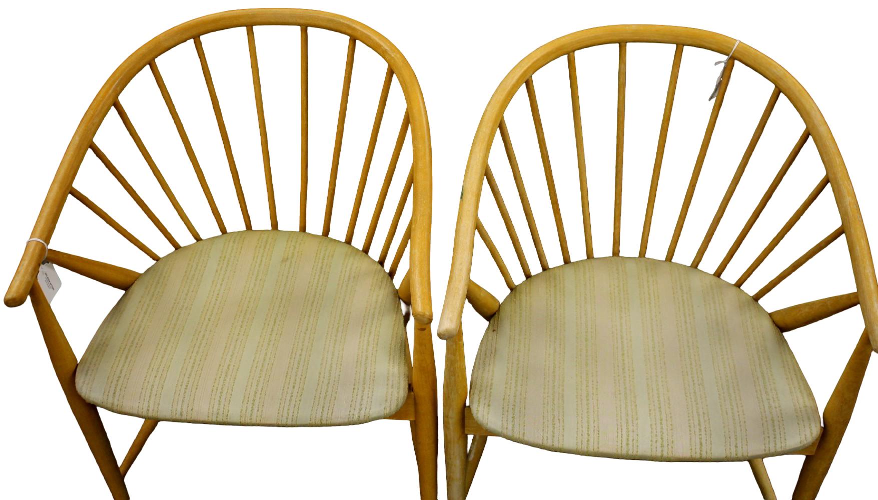 Pair Blonde Spindle Sun Feather Armchairs by Sonna Rosen Sweden c.1950's