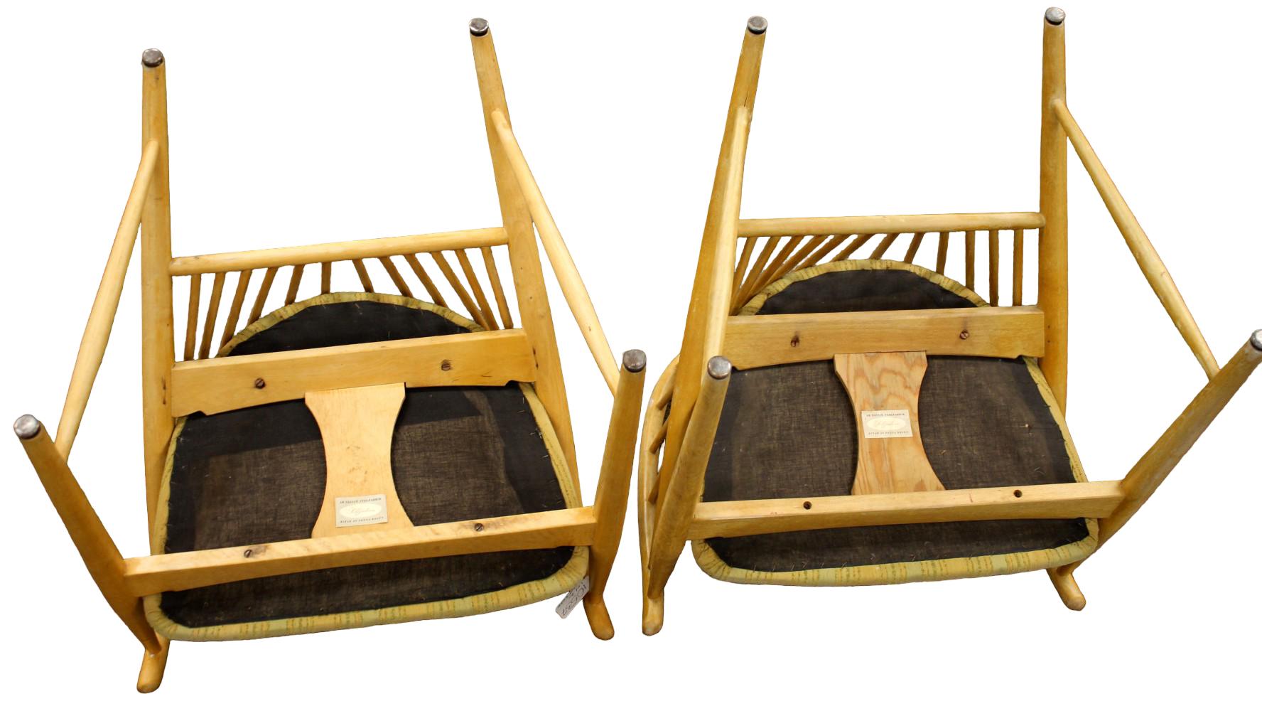 Pair Blonde Spindle Sun Feather Armchairs by Sonna Rosen Sweden c.1950's