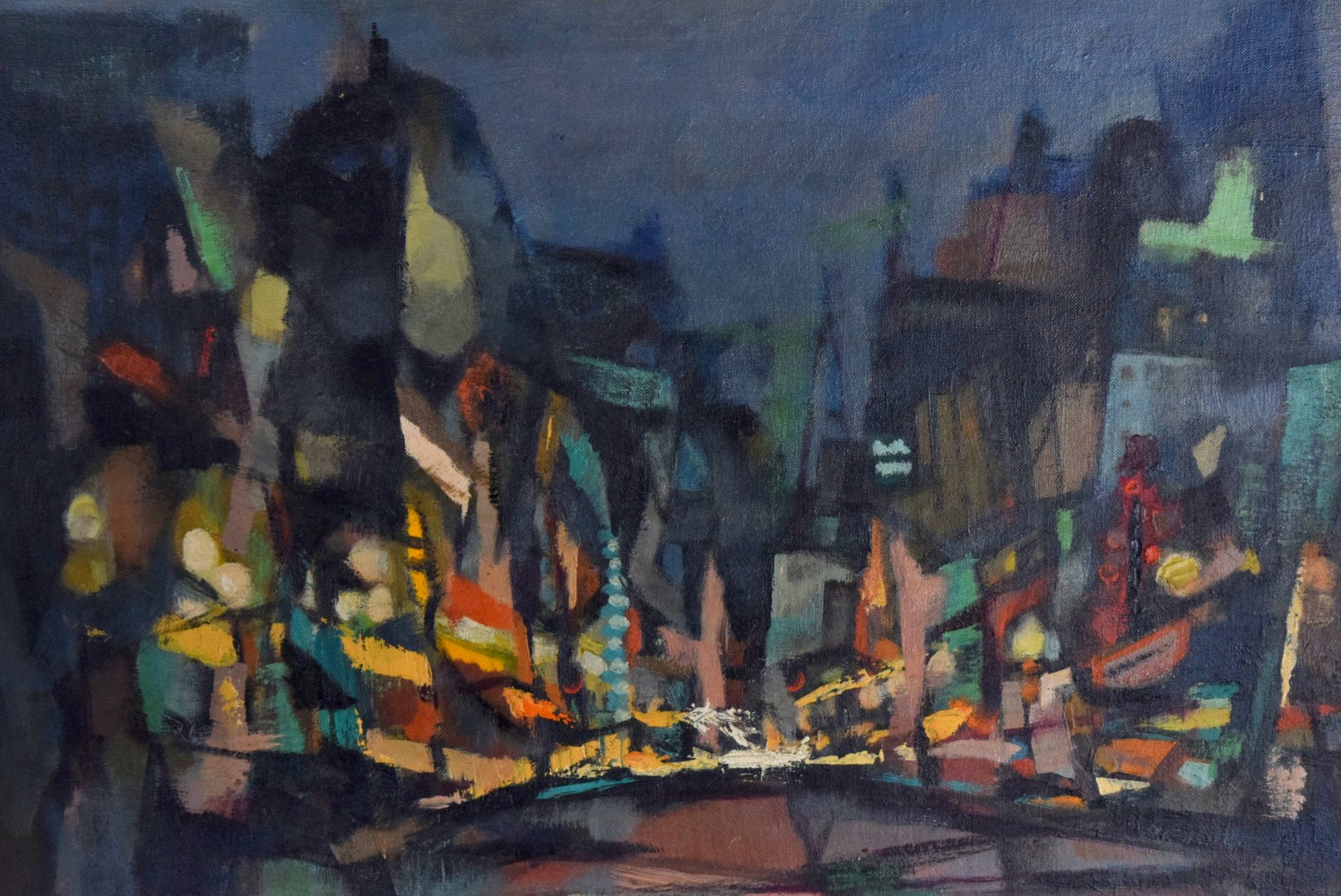 American/Japanese Jean Kalisch Market St San Francisco Cubist Painting