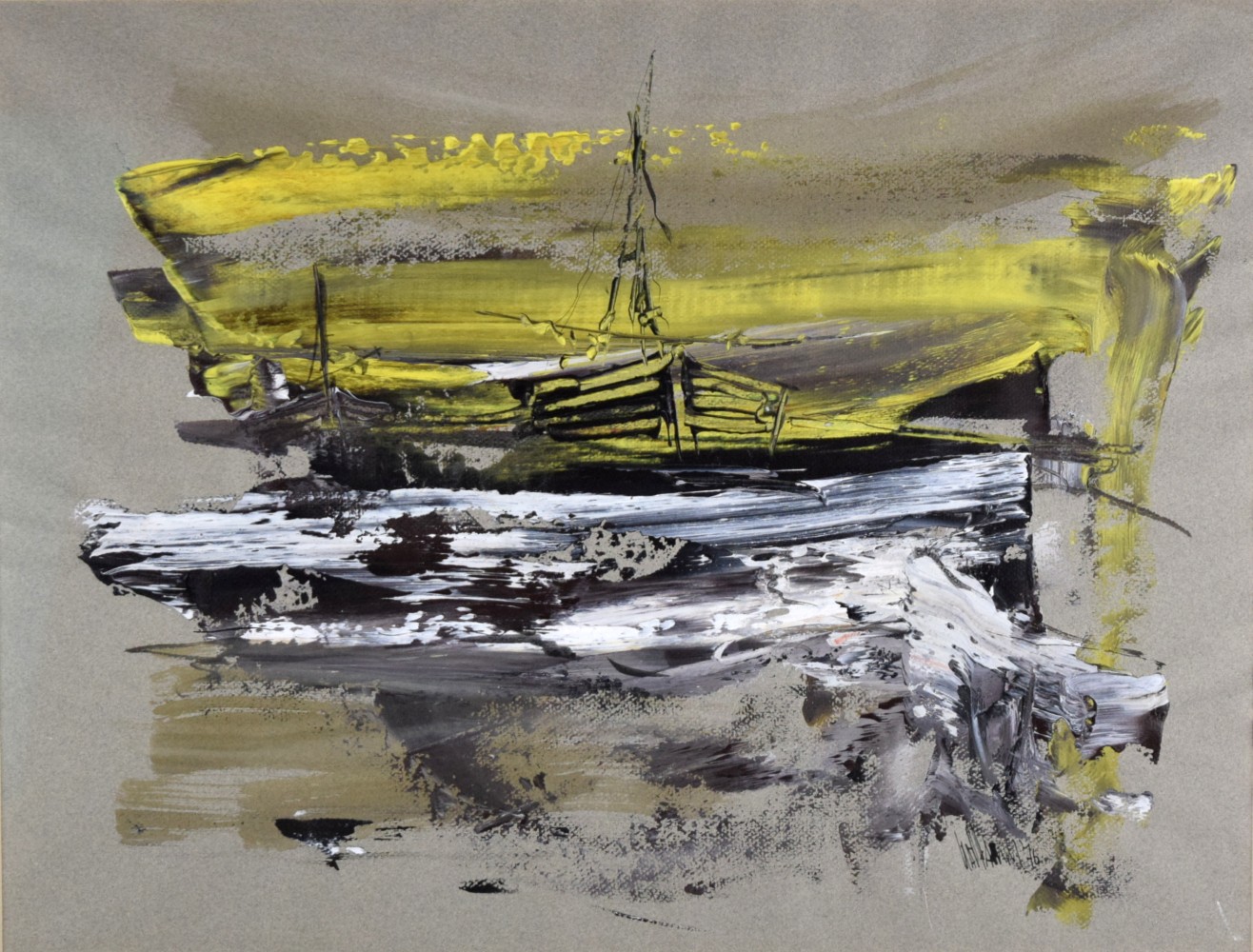 American Gino Hollander Marine Scene Mixed Media Painting