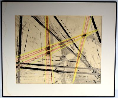 Mid Century Modern Abstract Painting. Mid Century Modern abstract painting dated 1957. Strong 