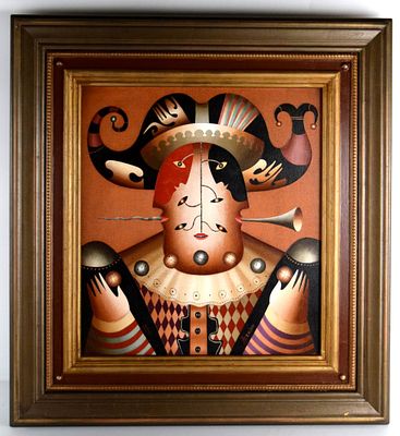 Russian Anton Arkhipov Juggler 2001 Painting. 2001 Painting "Juggler" by listed Russian artist 