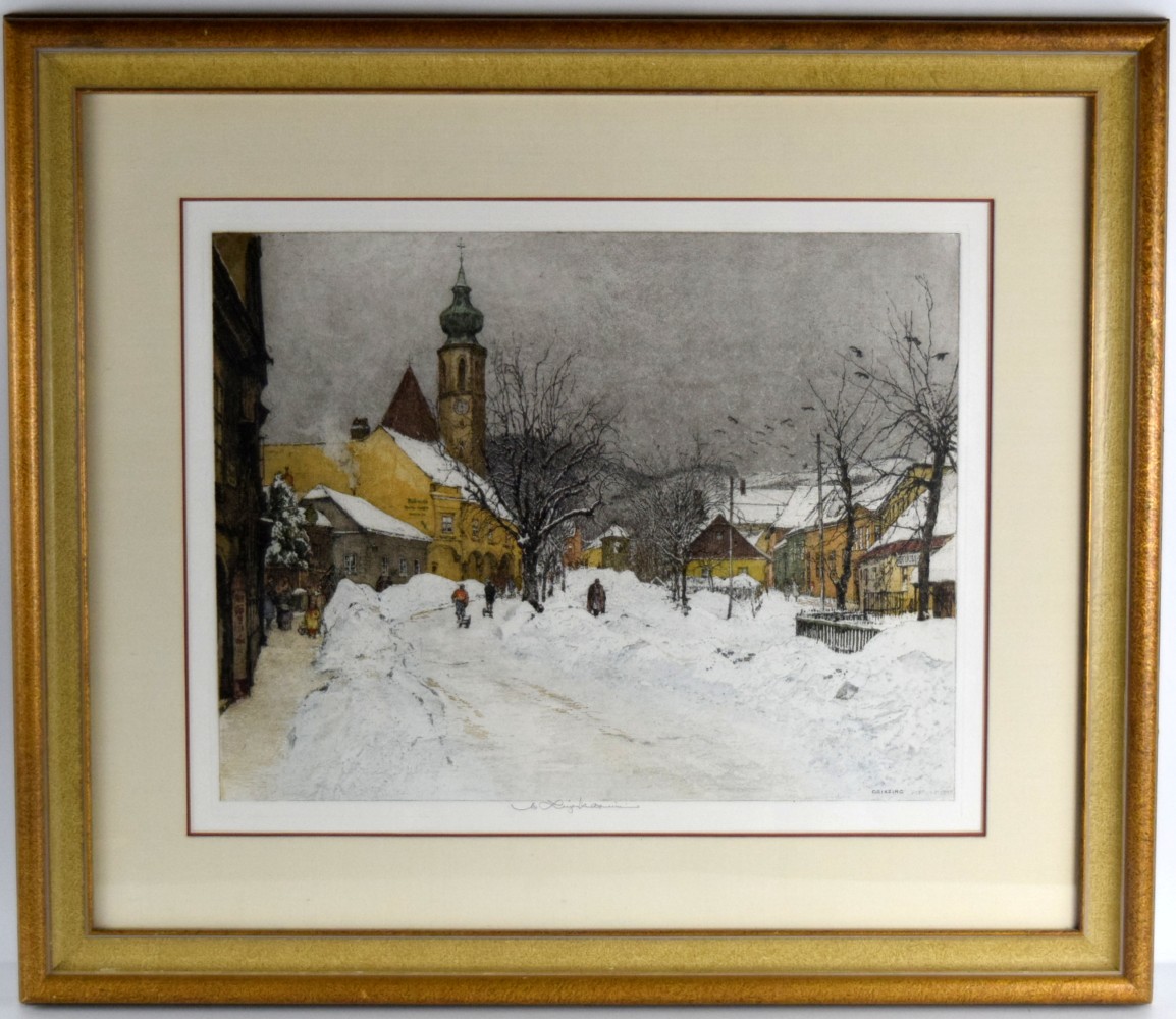 Austrian Luigi Kasimir Grinzing February 1940 Large Color Etching