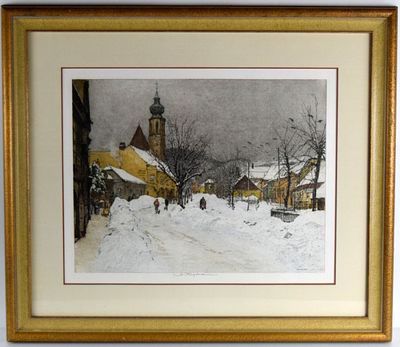 Austrian Luigi Kasimir Grinzing February 1940 Large Color Etching. Original color etching by 