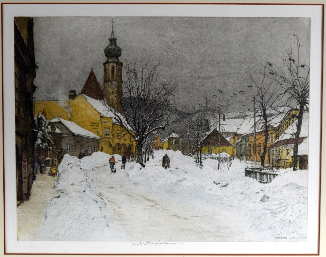 Austrian Luigi Kasimir Grinzing February 1940 Large Color Etching