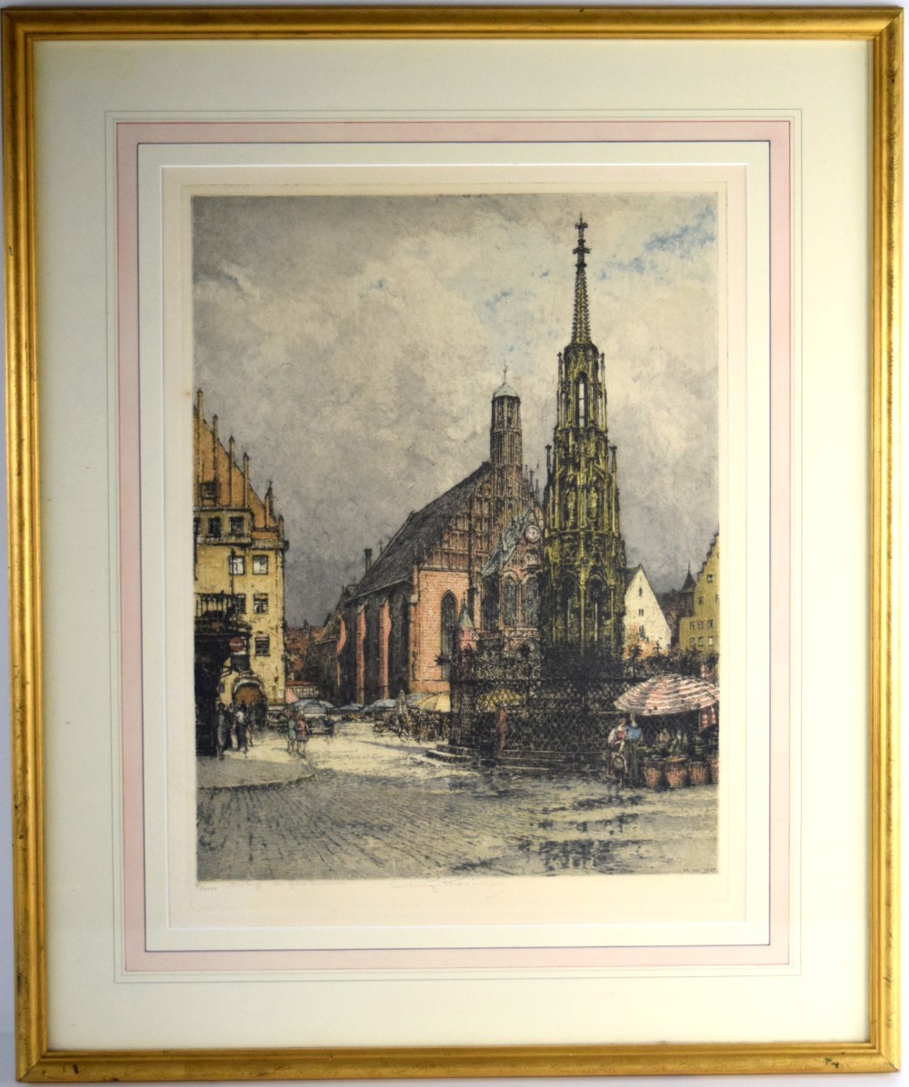 Austrian Luigi Kasimir The Beautiful Fountain in Nuremberg Limited Edition Color Etching