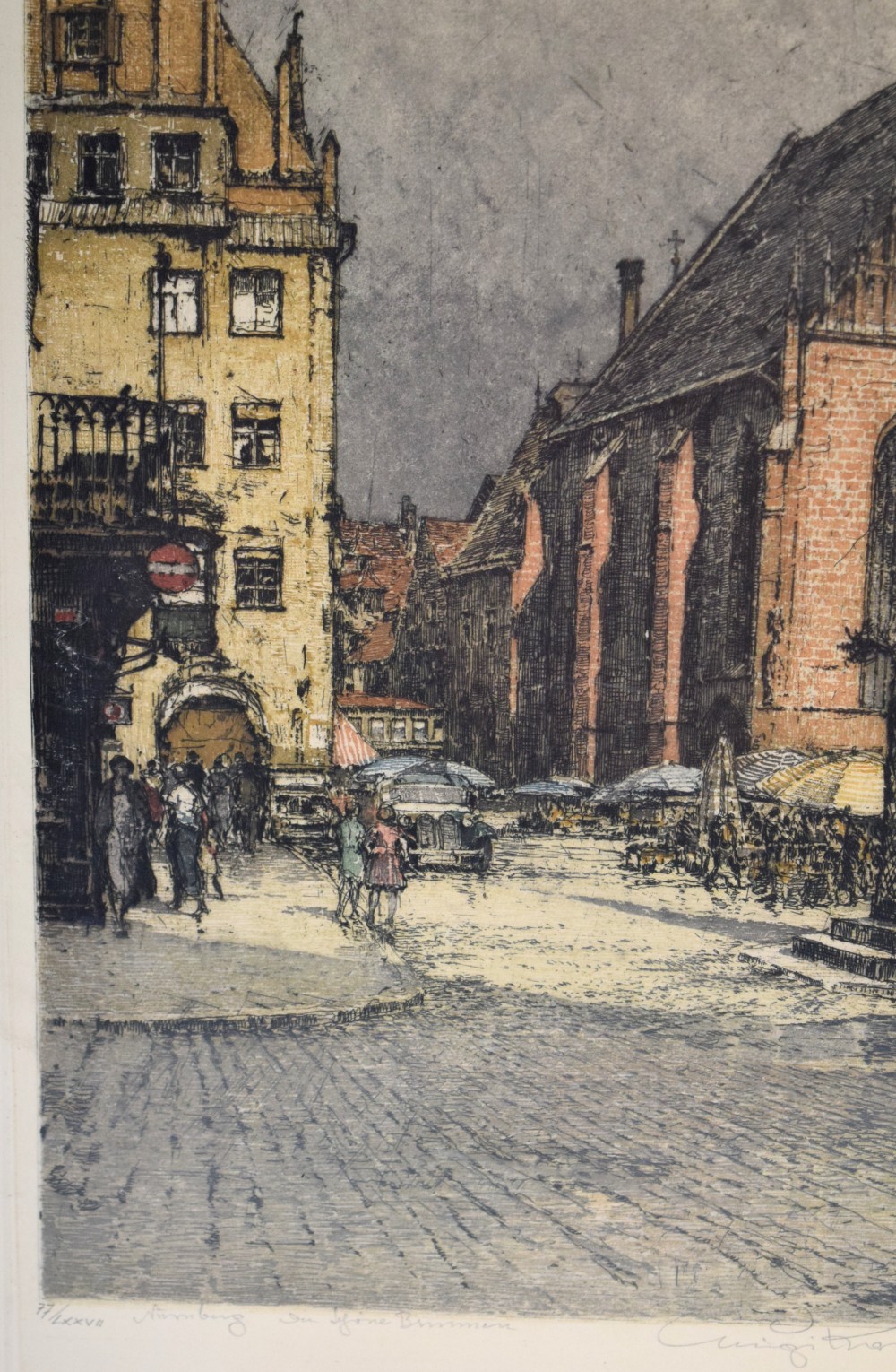 Austrian Luigi Kasimir The Beautiful Fountain in Nuremberg Limited Edition Color Etching