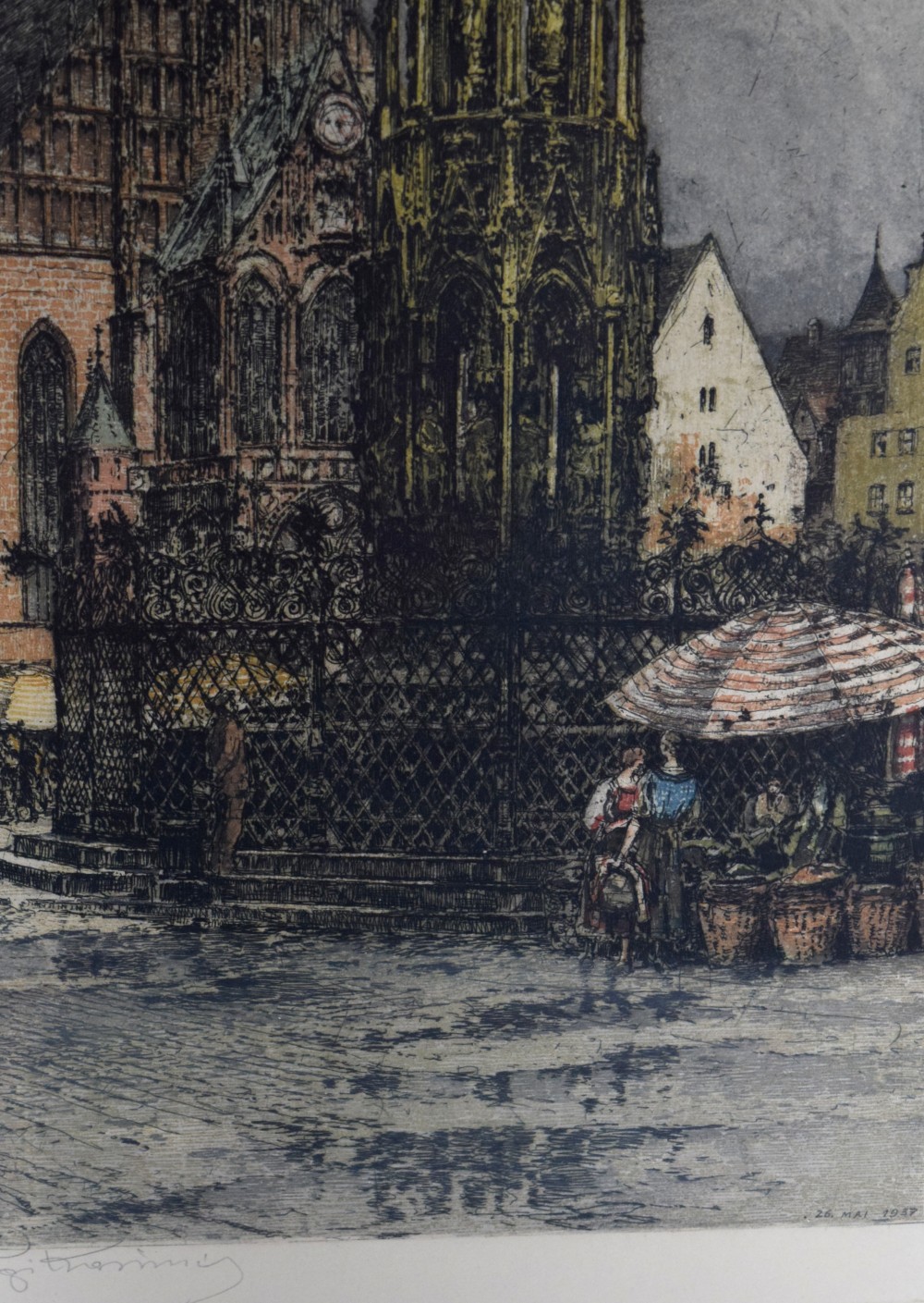Austrian Luigi Kasimir The Beautiful Fountain in Nuremberg Limited Edition Color Etching