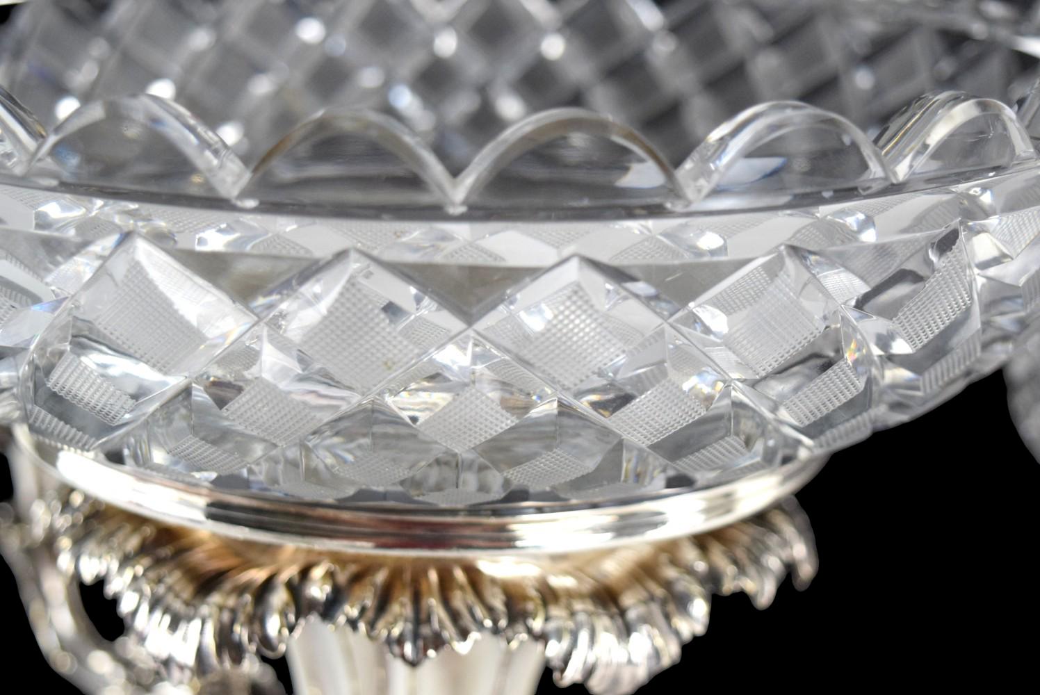 Antique Silverplated Rococo Epergne Crystal Bowls