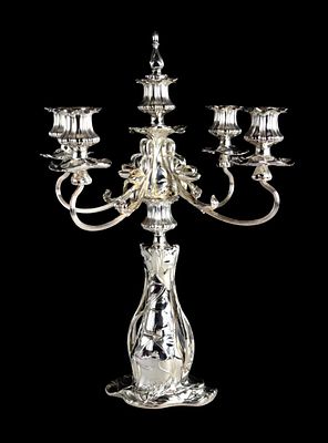 Art Nouveau PairPoint Candelabra Quadruple Plate. Antique Art Nouveau PairPoint 