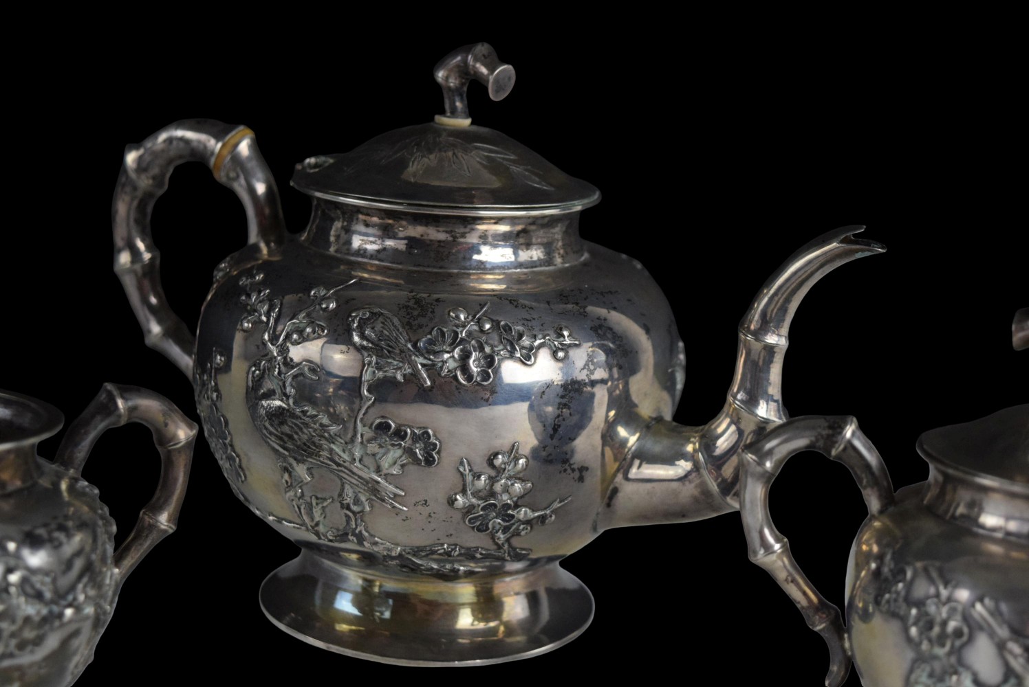 Chinese Export Golden Dragon Workshop Pure Silver Tea Set