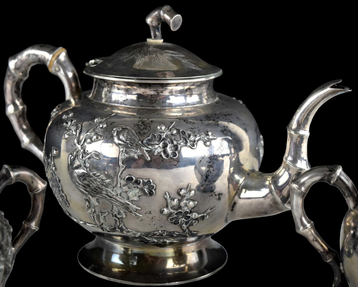 Chinese Export Golden Dragon Workshop Pure Silver Tea Set