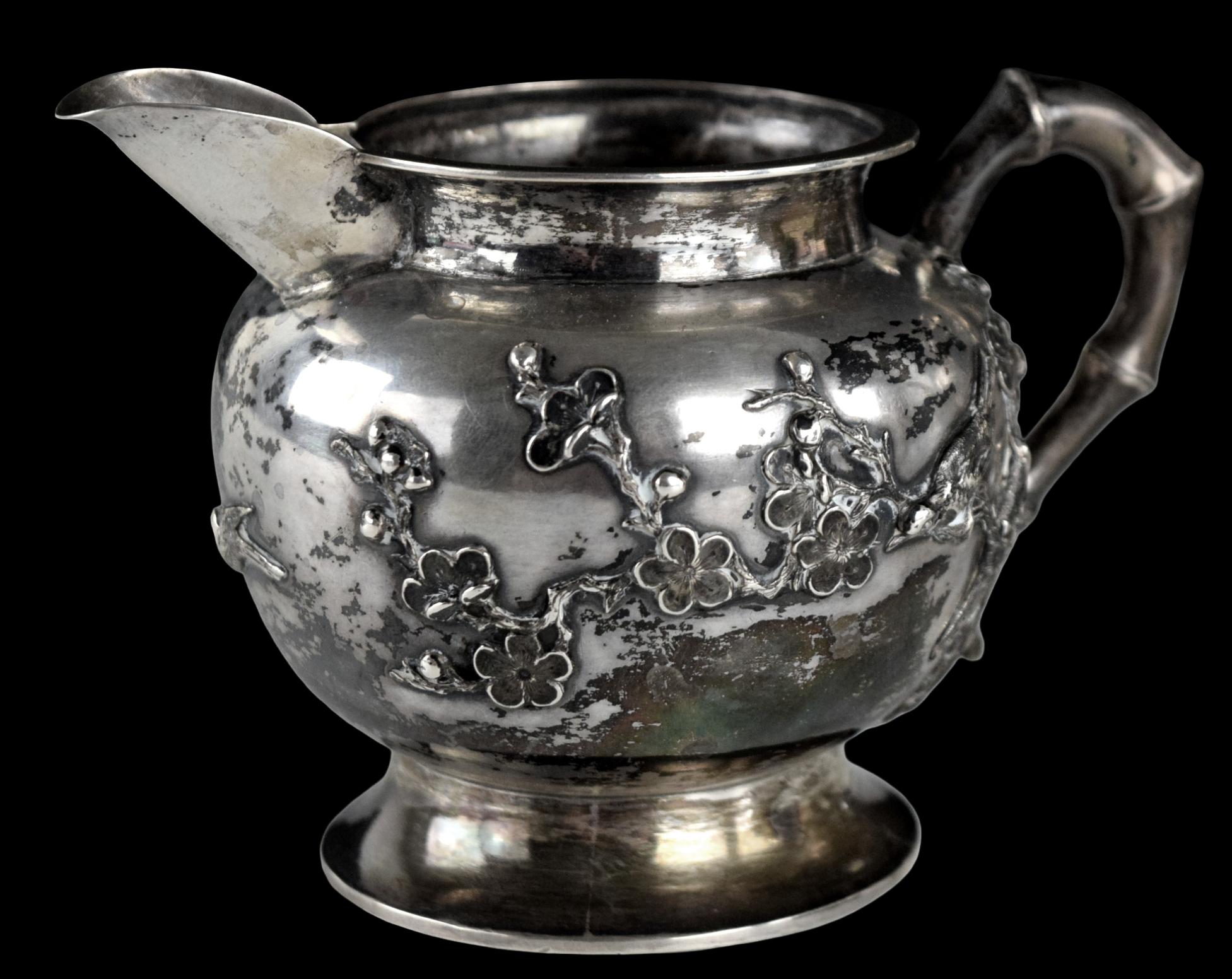 Chinese Export Golden Dragon Workshop Pure Silver Tea Set