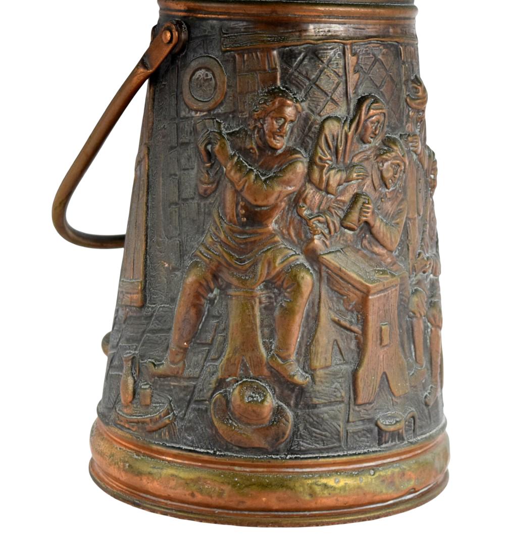 Antique French Copper Coal Scuttle Repousse Fireplace Bucket 19th Century