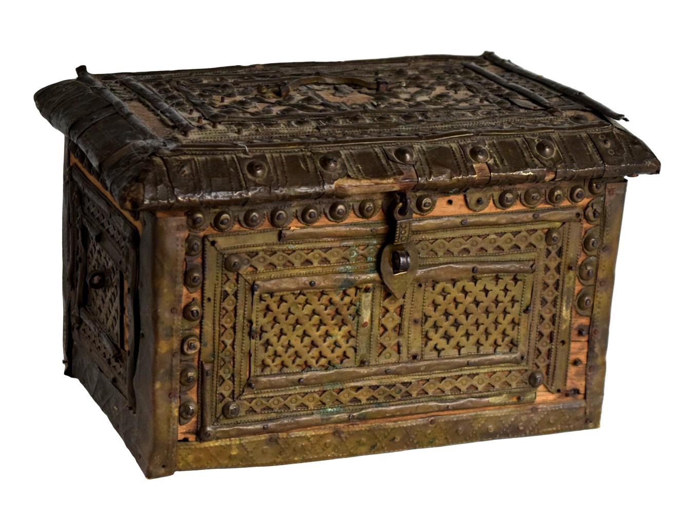 Antique Oman Teak Wood & Brass Storage Chest c.1800's