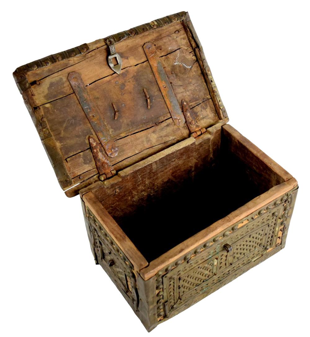 Antique Oman Teak Wood & Brass Storage Chest c.1800's