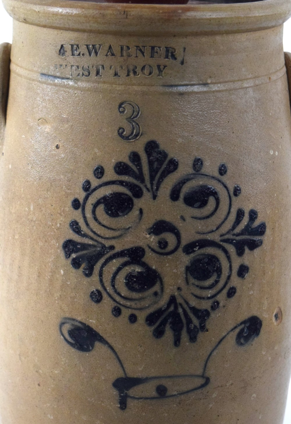 Antique 19th Century Wm E Warner Floral Decorated Stoneware Butter Churn