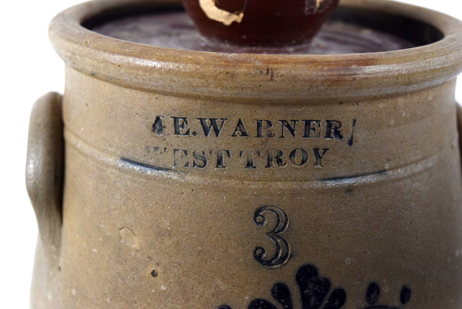 Antique 19th Century Wm E Warner Floral Decorated Stoneware Butter Churn