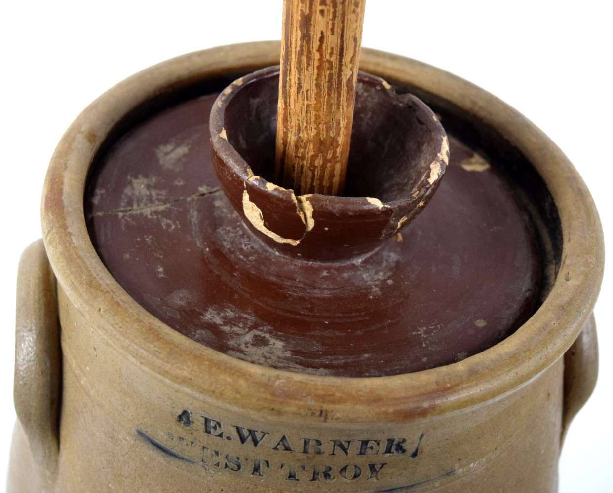 Antique 19th Century Wm E Warner Floral Decorated Stoneware Butter Churn
