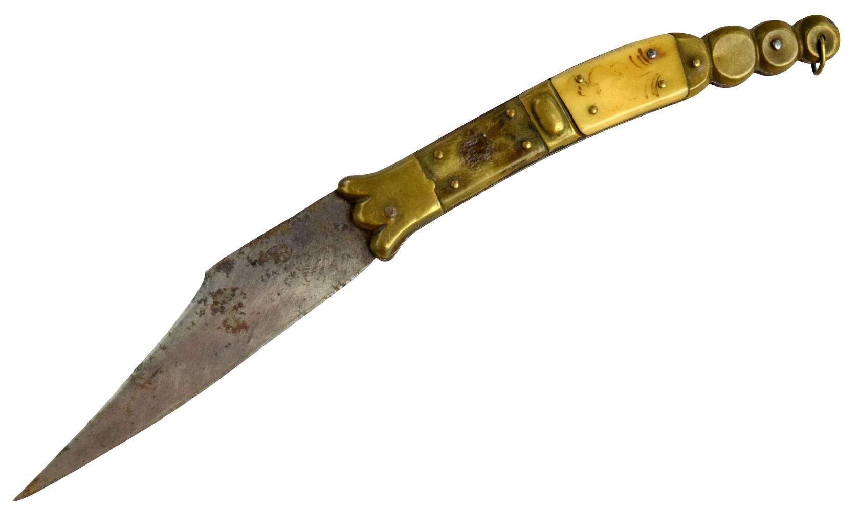 Good 19th C. Spanish or French NAVAJA Folding Knife, Nice Horn Grips