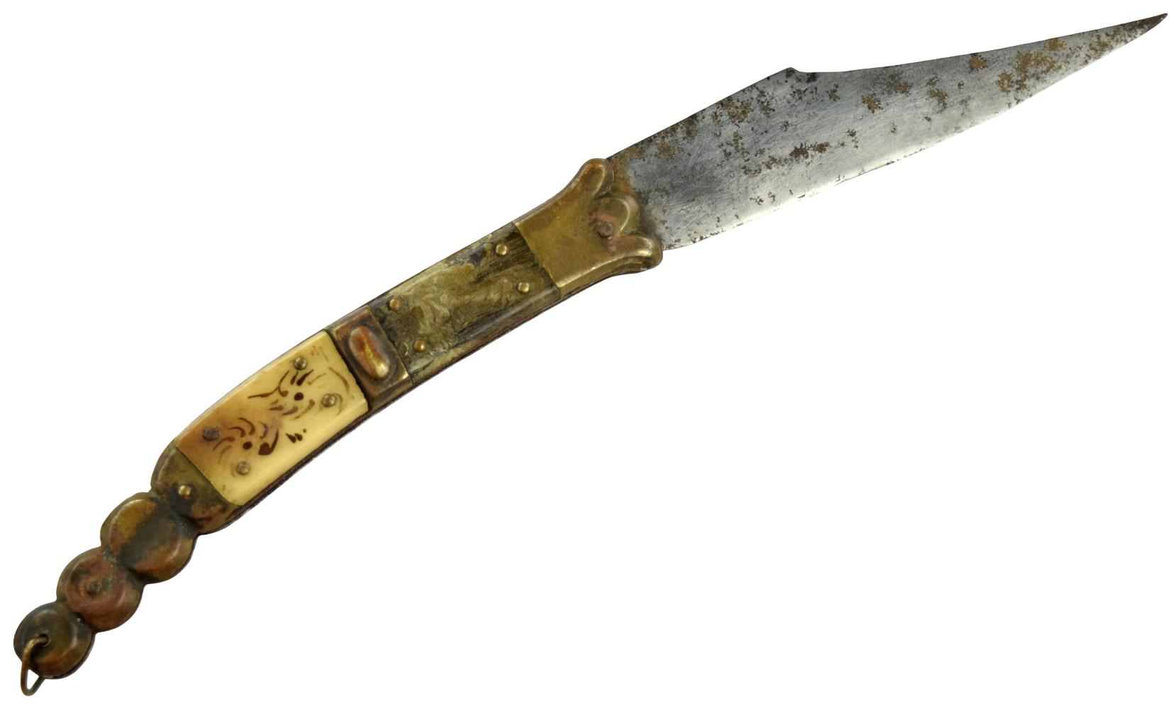 Good 19th C. Spanish or French NAVAJA Folding Knife, Nice Horn Grips