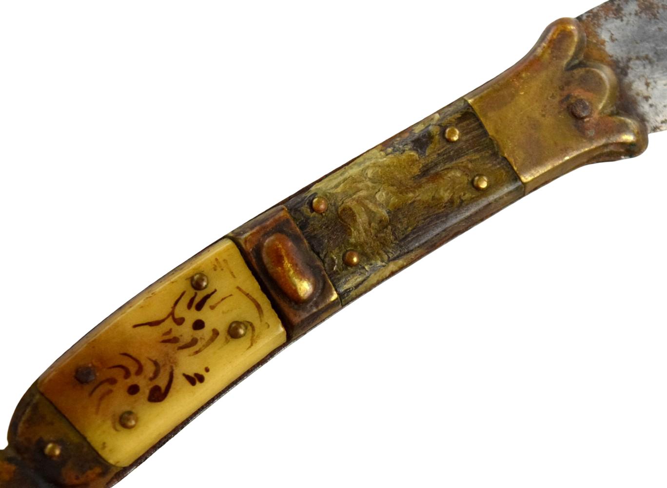 Good 19th C. Spanish or French NAVAJA Folding Knife, Nice Horn Grips