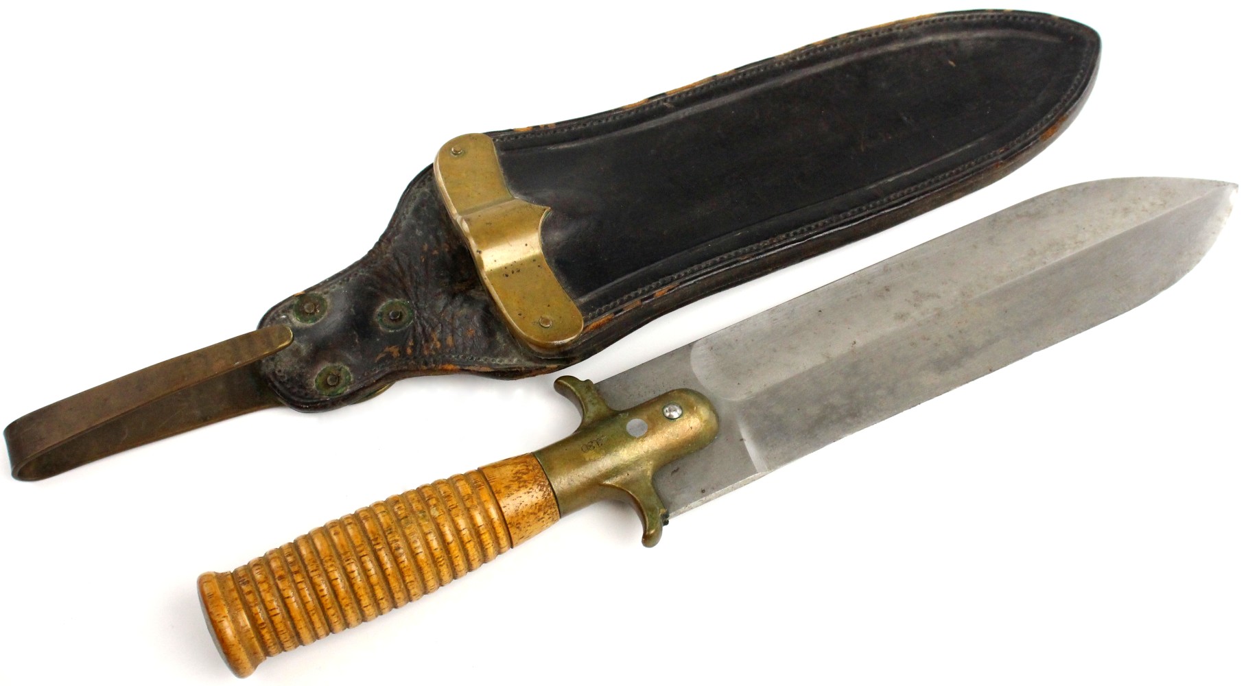 Good 19th C. US Springfield Hunting Knife Dagger, ''Rock Island Arsenal'' Stamped Scabbard with Inspector Markings.