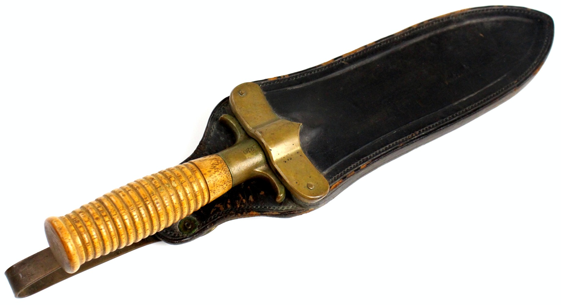Good 19th C. US Springfield Hunting Knife Dagger, ''Rock Island Arsenal'' Stamped Scabbard with Inspector Markings.