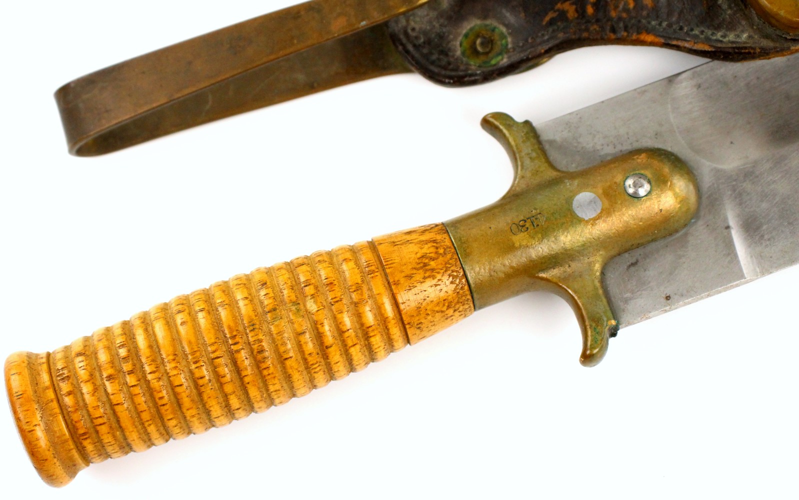 Good 19th C. US Springfield Hunting Knife Dagger, ''Rock Island Arsenal'' Stamped Scabbard with Inspector Markings.