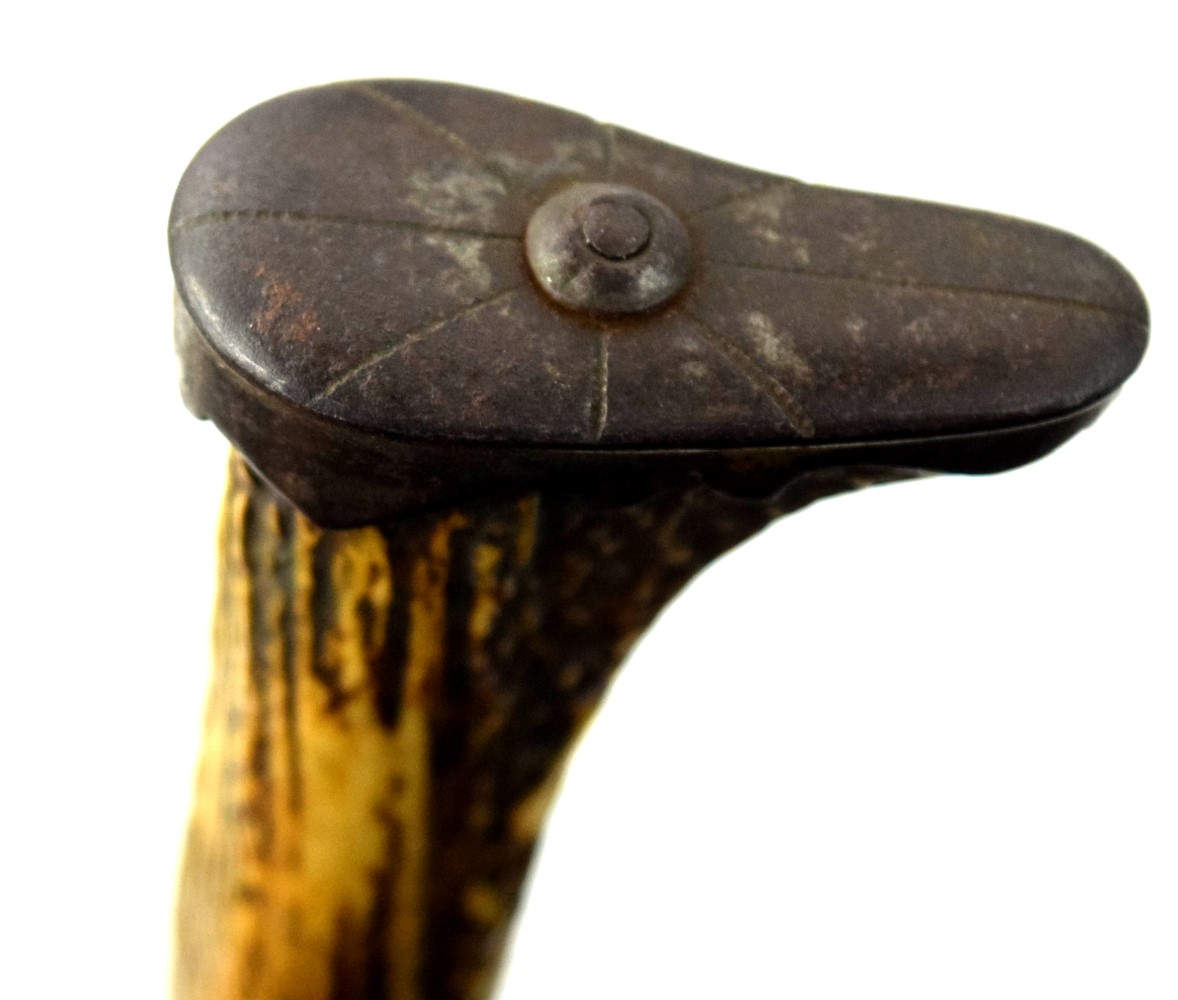 Strong 19th C. German or Austrian Hunting Dagger Knife Short Sword with Steel Mounts & Nice Stag Grip.
