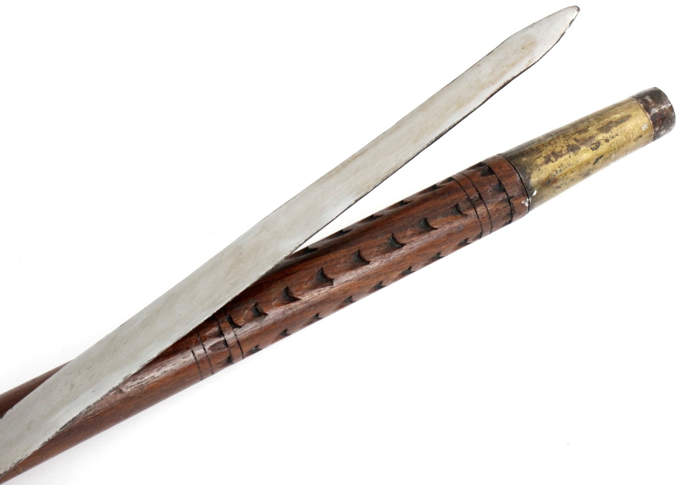 Antique Sword Cane Walking Stick with Carved Bone Mounts, Probably 19th C.