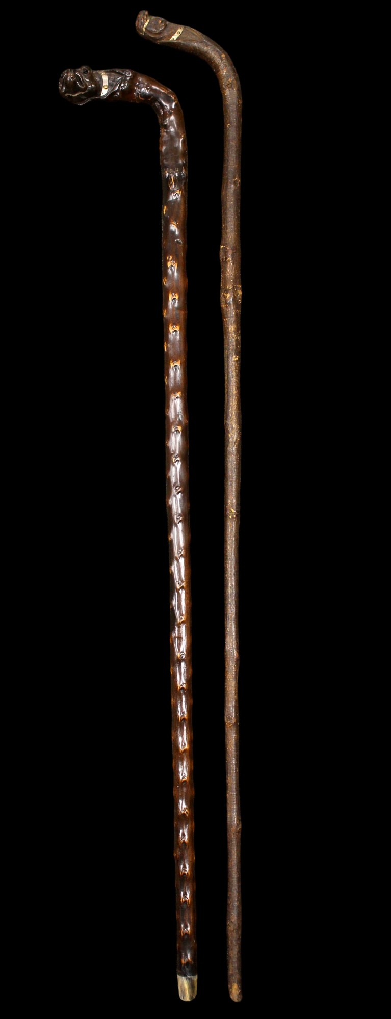 Lot of 2 Vintage Antique American Folk Art Carved Wood Primitive Walking Canes Sticks