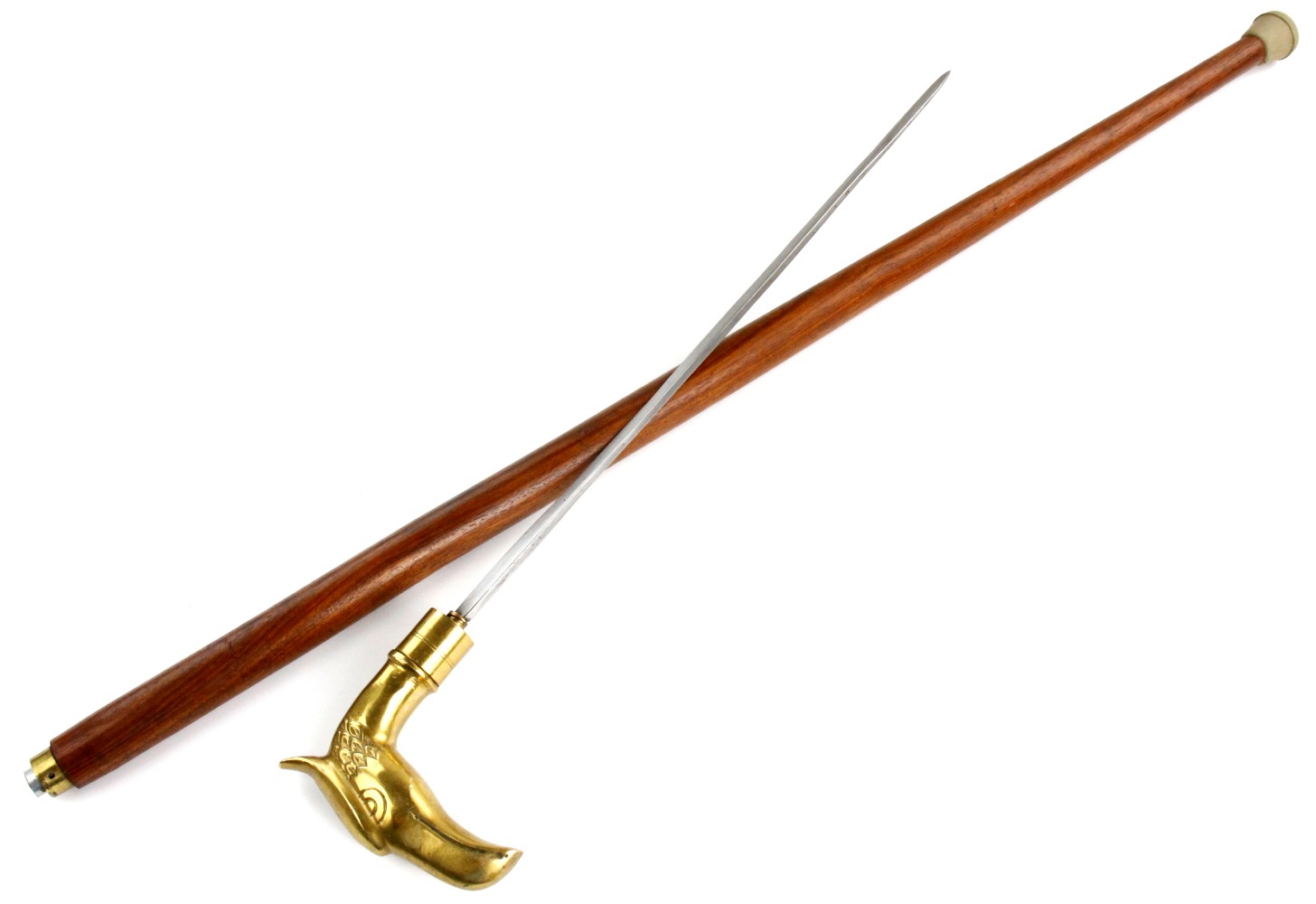 Very Nice Vintage or Antique Sword Cane Walking Stick, Solid Brass Mace like Eagle Head Grip, Strong Thrusting Blade of Square Section.