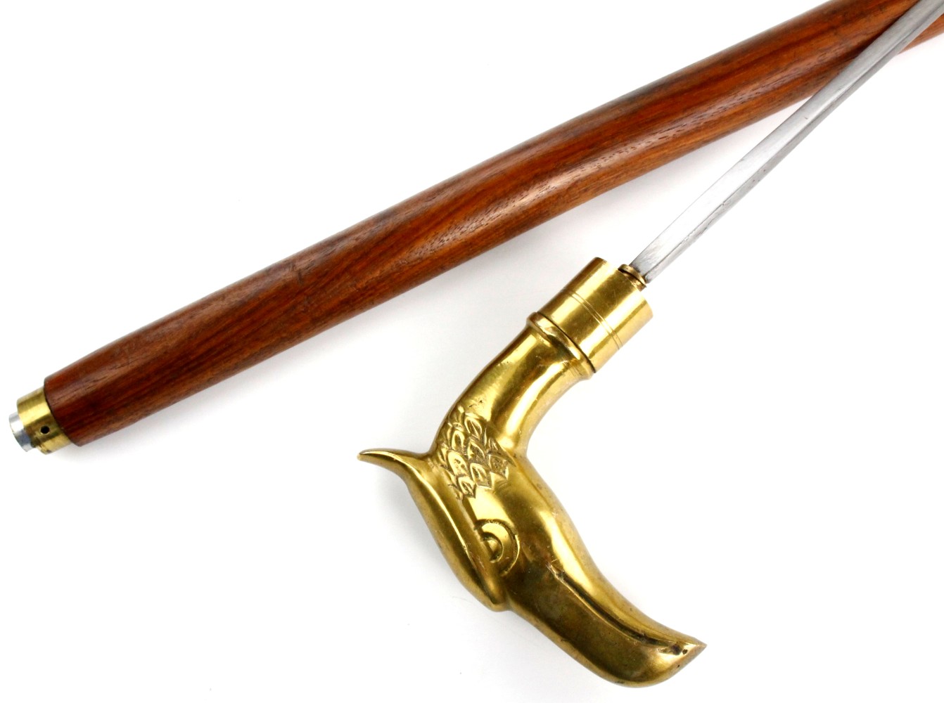 Very Nice Vintage or Antique Sword Cane Walking Stick, Solid Brass Mace like Eagle Head Grip, Strong Thrusting Blade of Square Section.