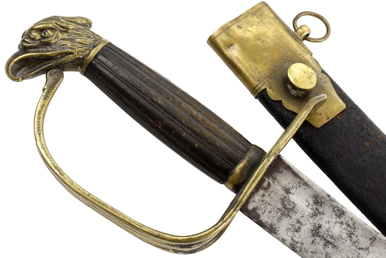 Very Good pre American Civil War US Officers Eagle Head Sword with Etched Blade & Rare Complete Original Scabbard.