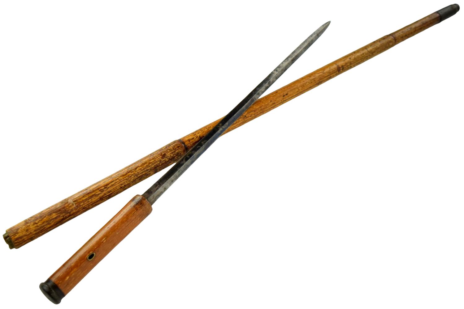 Antique 19th Century Continental Sword Walking Cane with a Stiletto Dagger Blade.