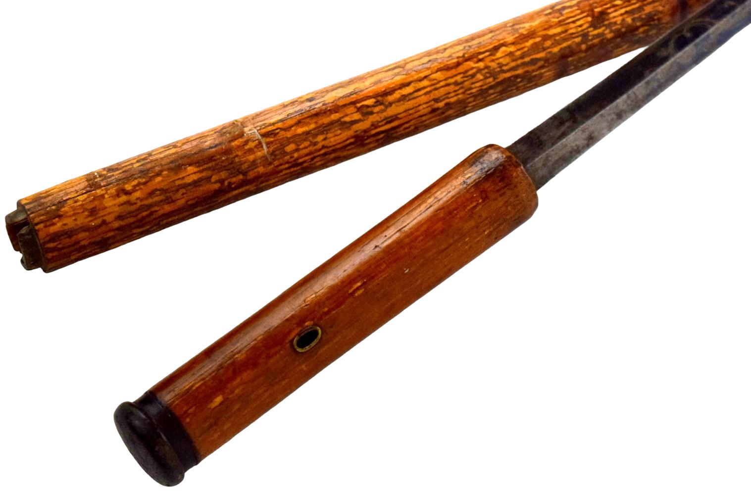 Antique 19th Century Continental Sword Walking Cane with a Stiletto Dagger Blade.