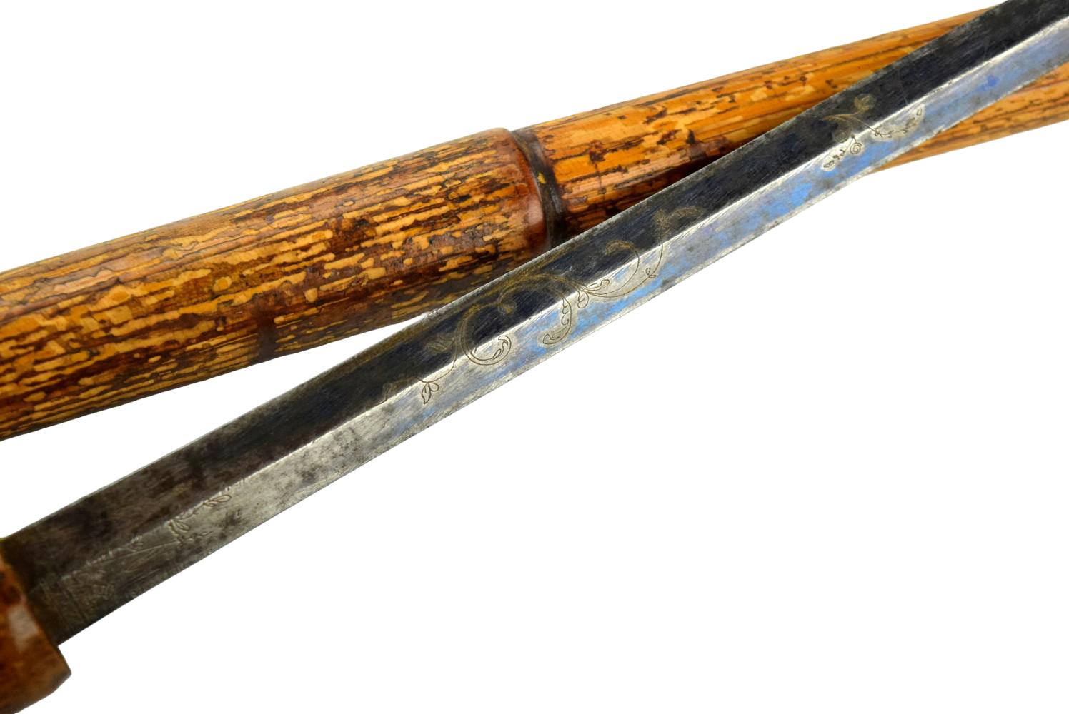 Antique 19th Century Continental Sword Walking Cane with a Stiletto Dagger Blade.
