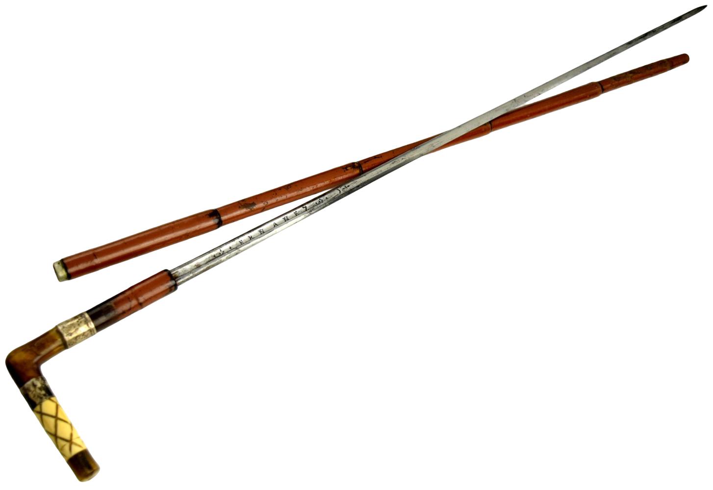 Antique Continental Walking Cane with 18th Century Full Size Sword Blade.