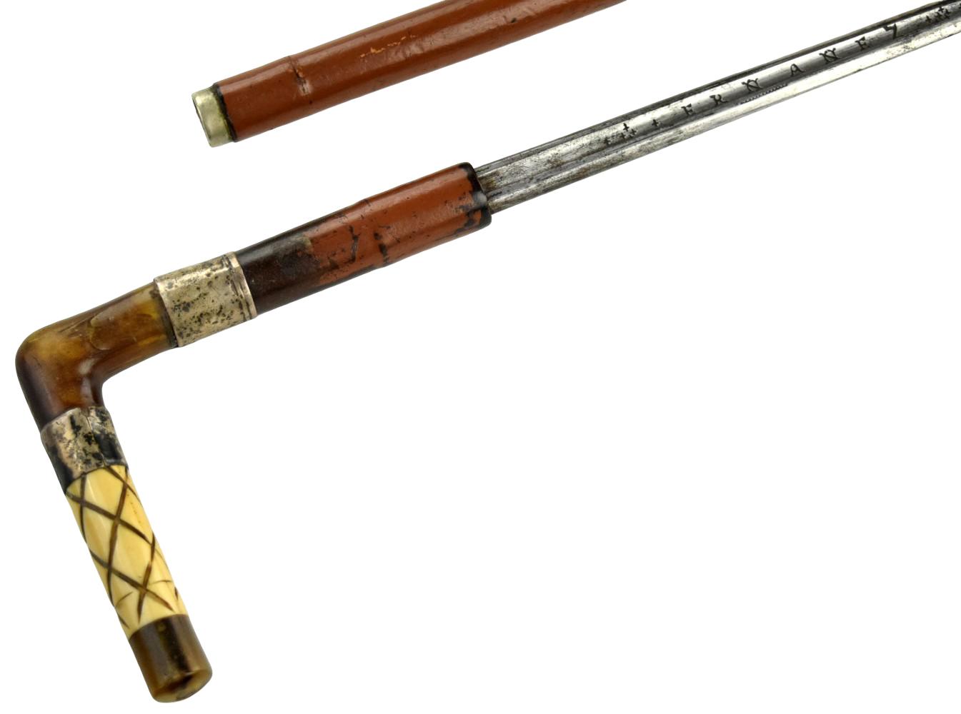 Antique Continental Walking Cane with 18th Century Full Size Sword Blade.