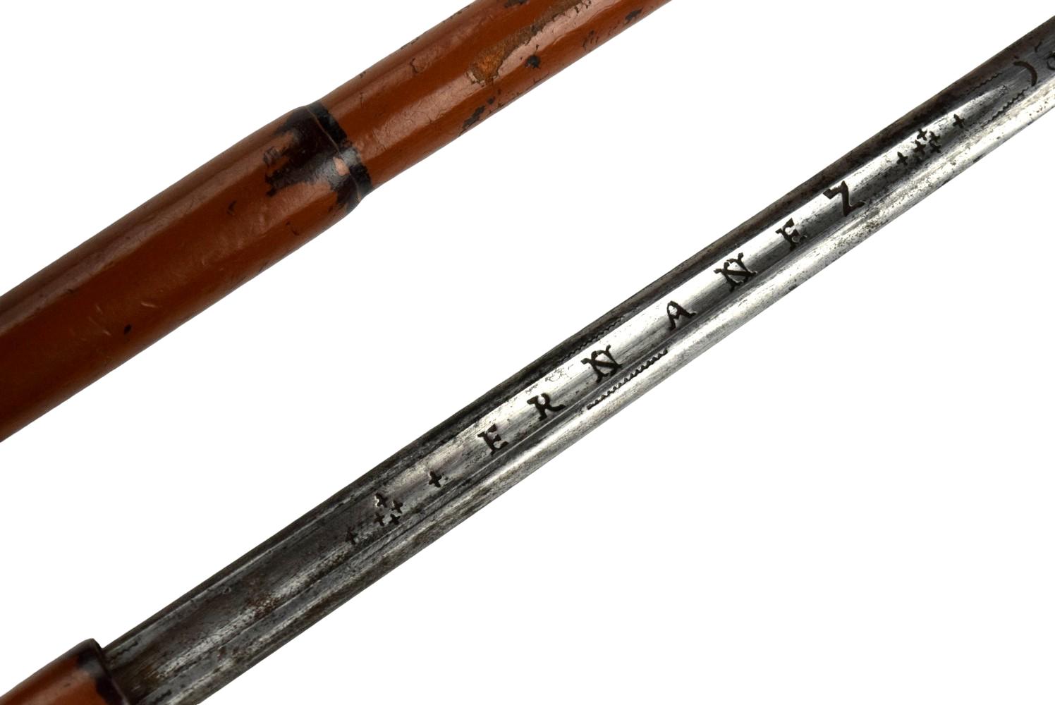 Antique Continental Walking Cane with 18th Century Full Size Sword Blade.