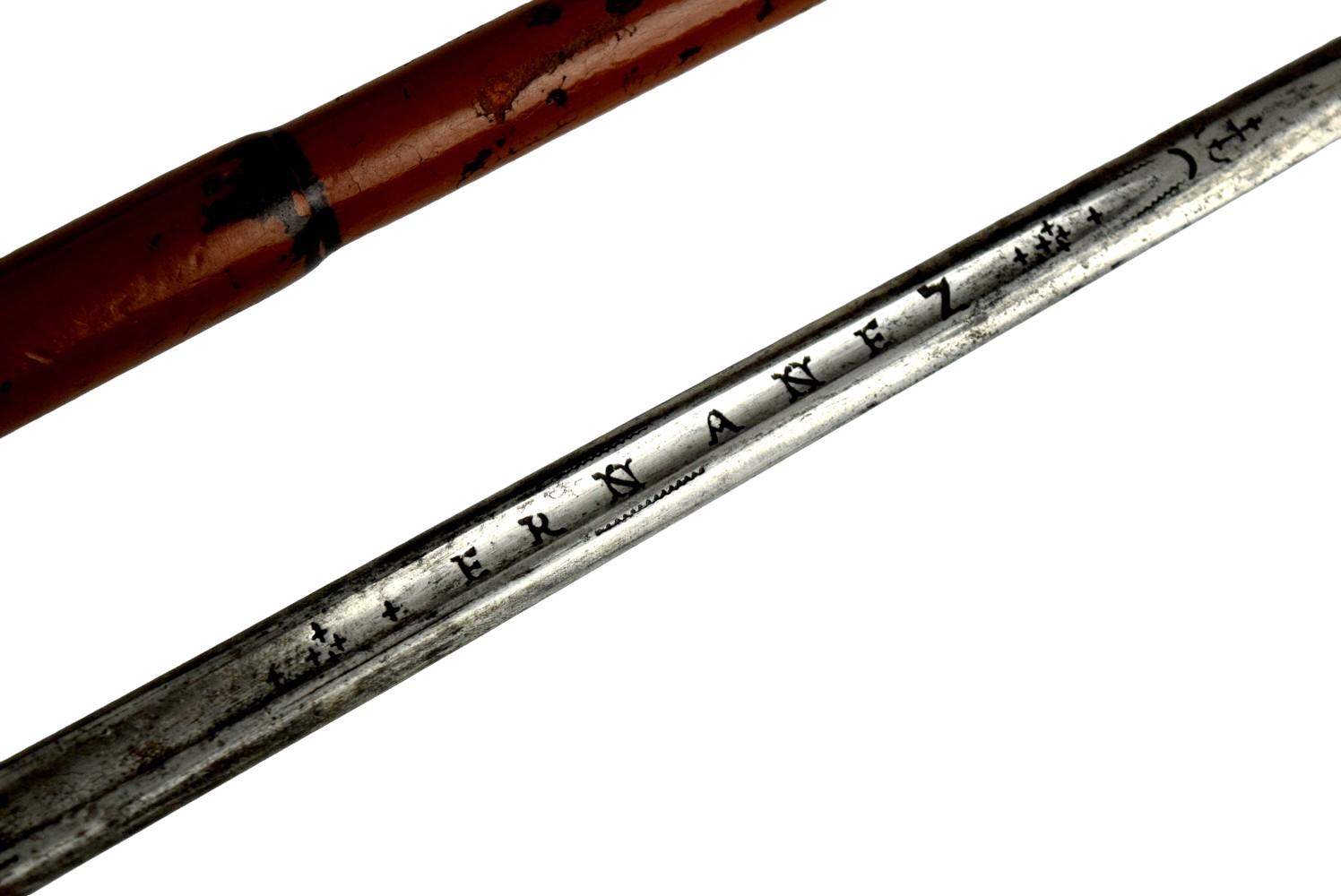 Antique Continental Walking Cane with 18th Century Full Size Sword Blade.