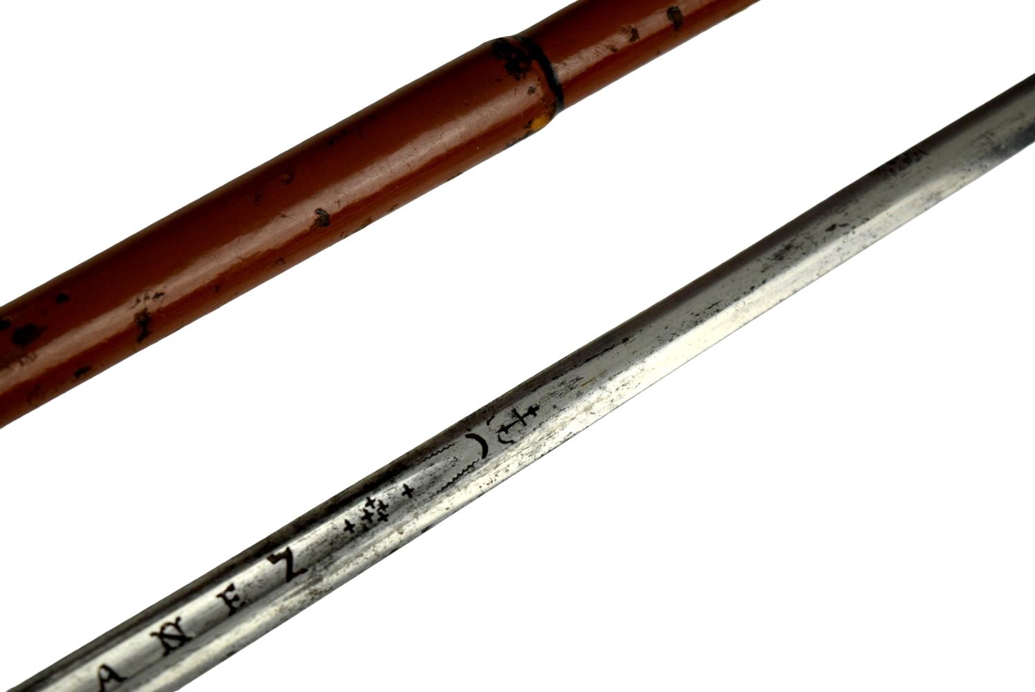 Antique Continental Walking Cane with 18th Century Full Size Sword Blade.