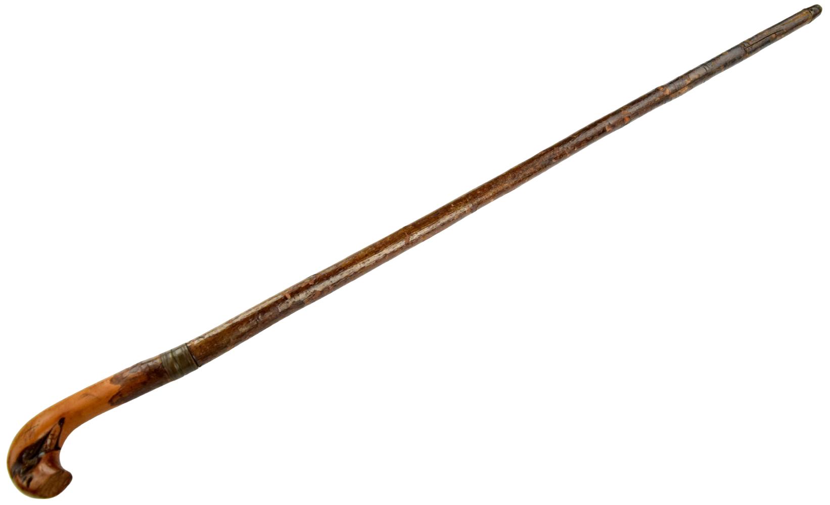 Late 18th Century Antique Walking Cane with gold inlaid sword blade.