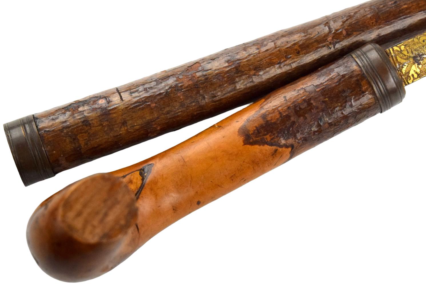 Late 18th Century Antique Walking Cane with gold inlaid sword blade.