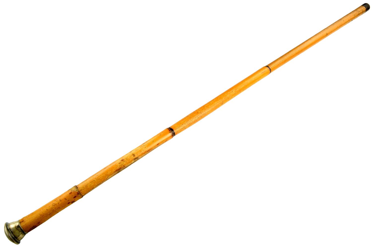 19th Century Victorian Bamboo Sword Cane with Monogrammed Metal Pommel, steel blade of 18th Century