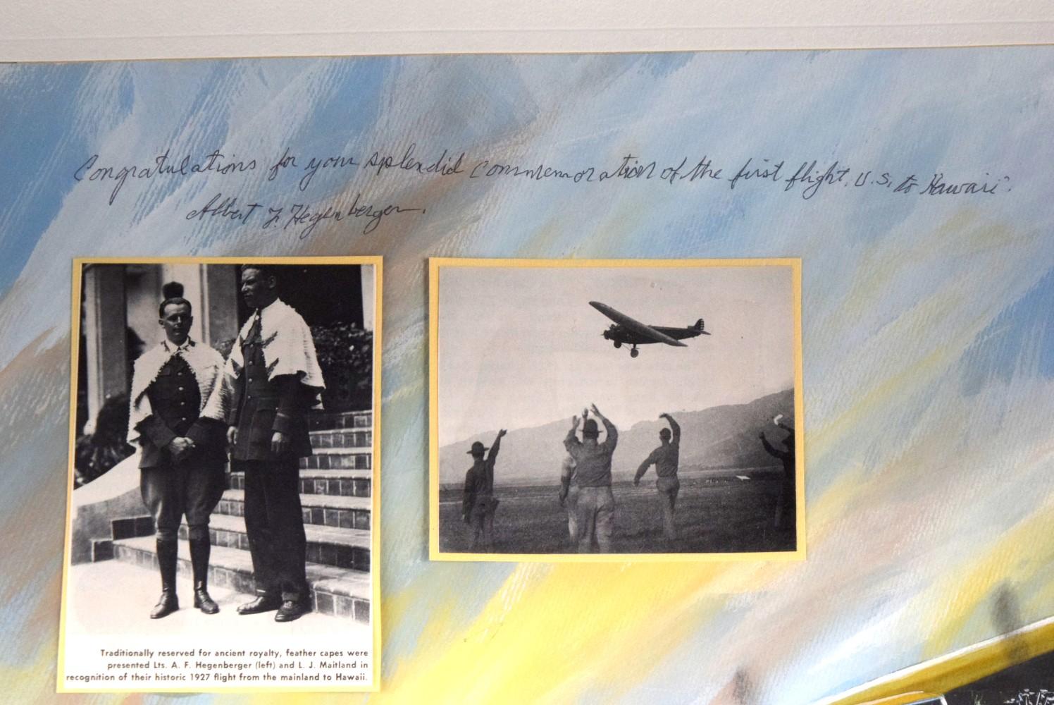 Original Painting Bird Of Paradise Airplane Autographed By L.Maitland and A.Hegenberger