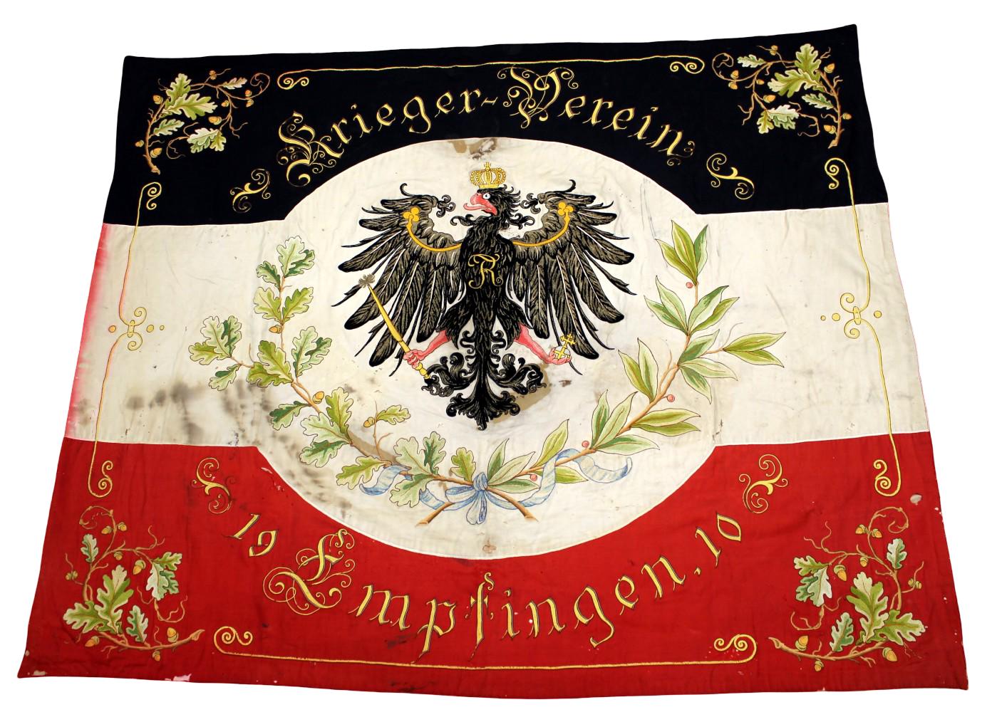 Exceptional Imperial German Kriegerverein Banner of Empfingen, c.1890-1914, Hand-Painted & Gold Bullion Embroidery