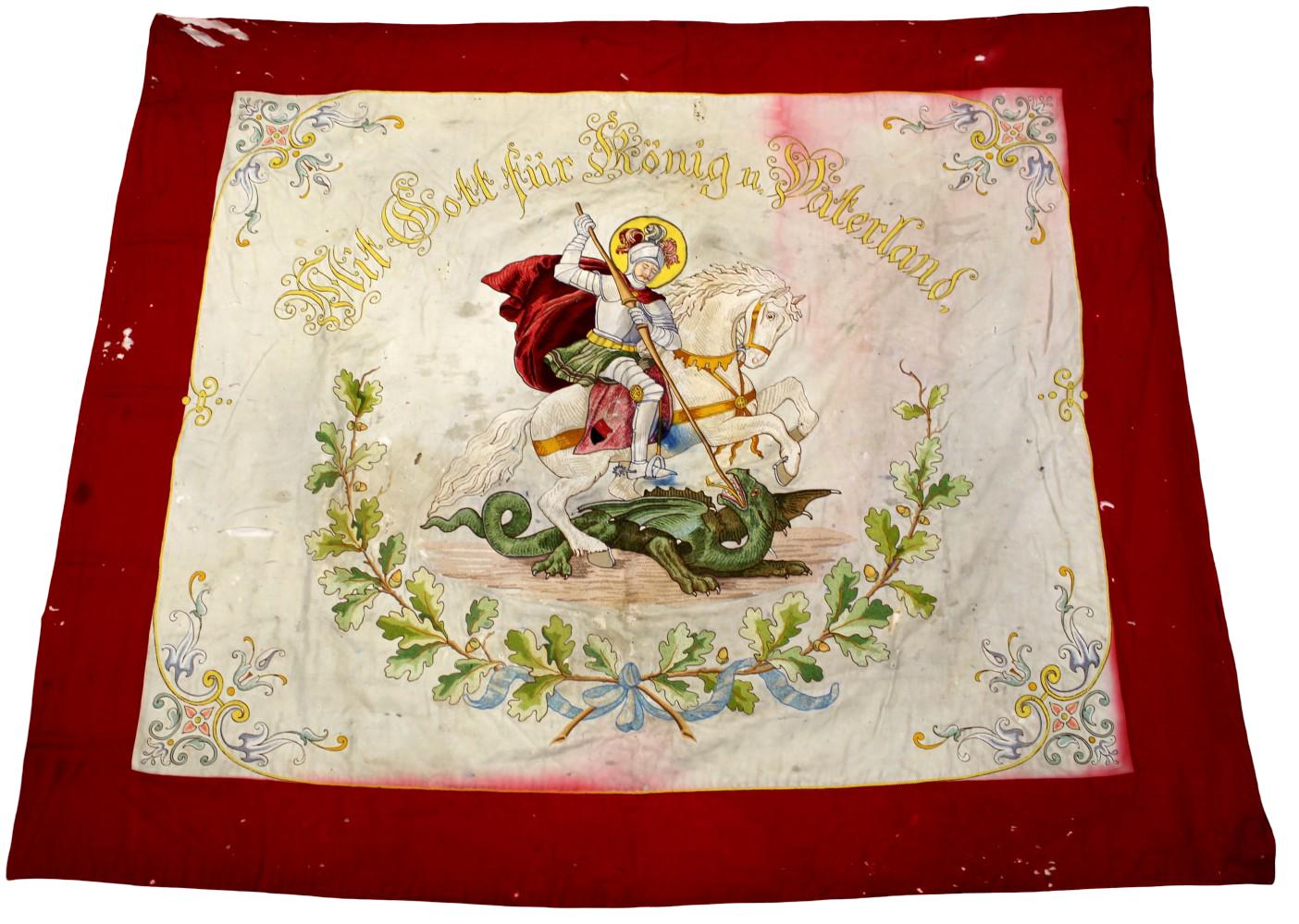 Exceptional Imperial German Kriegerverein Banner of Empfingen, c.1890-1914, Hand-Painted & Gold Bullion Embroidery