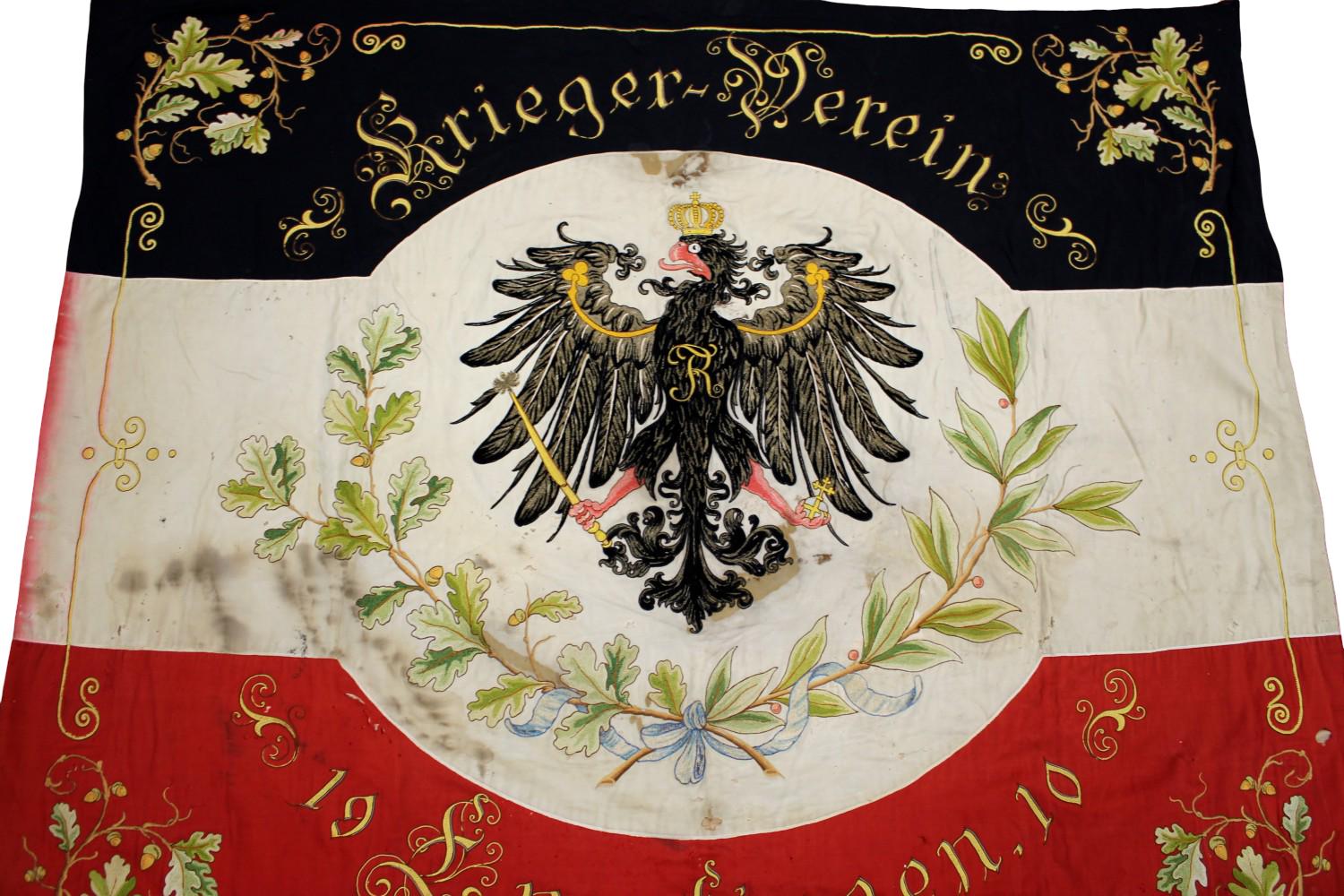 Exceptional Imperial German Kriegerverein Banner of Empfingen, c.1890-1914, Hand-Painted & Gold Bullion Embroidery